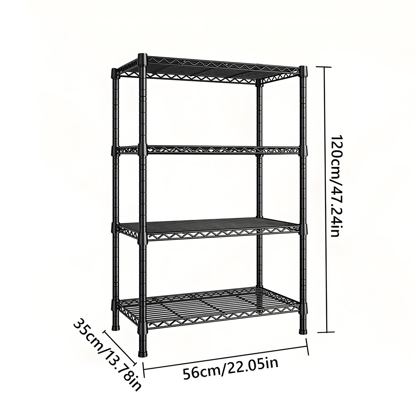 KRKZ Adjustable 4-Shelf Heavy Duty Metal Storage Shelving Unit in Black,22*13.78*47 Inches, Perfect Organizer for Kitchen and Bathroom