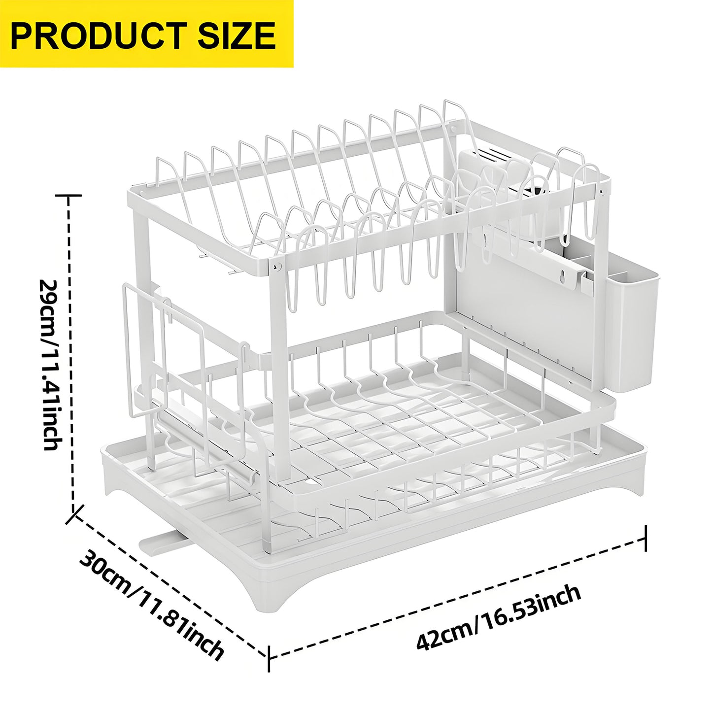 KRKZ 2-Tier Stainless Steel Foldable Dish Racks ,16.5*11.8*11.4in, White