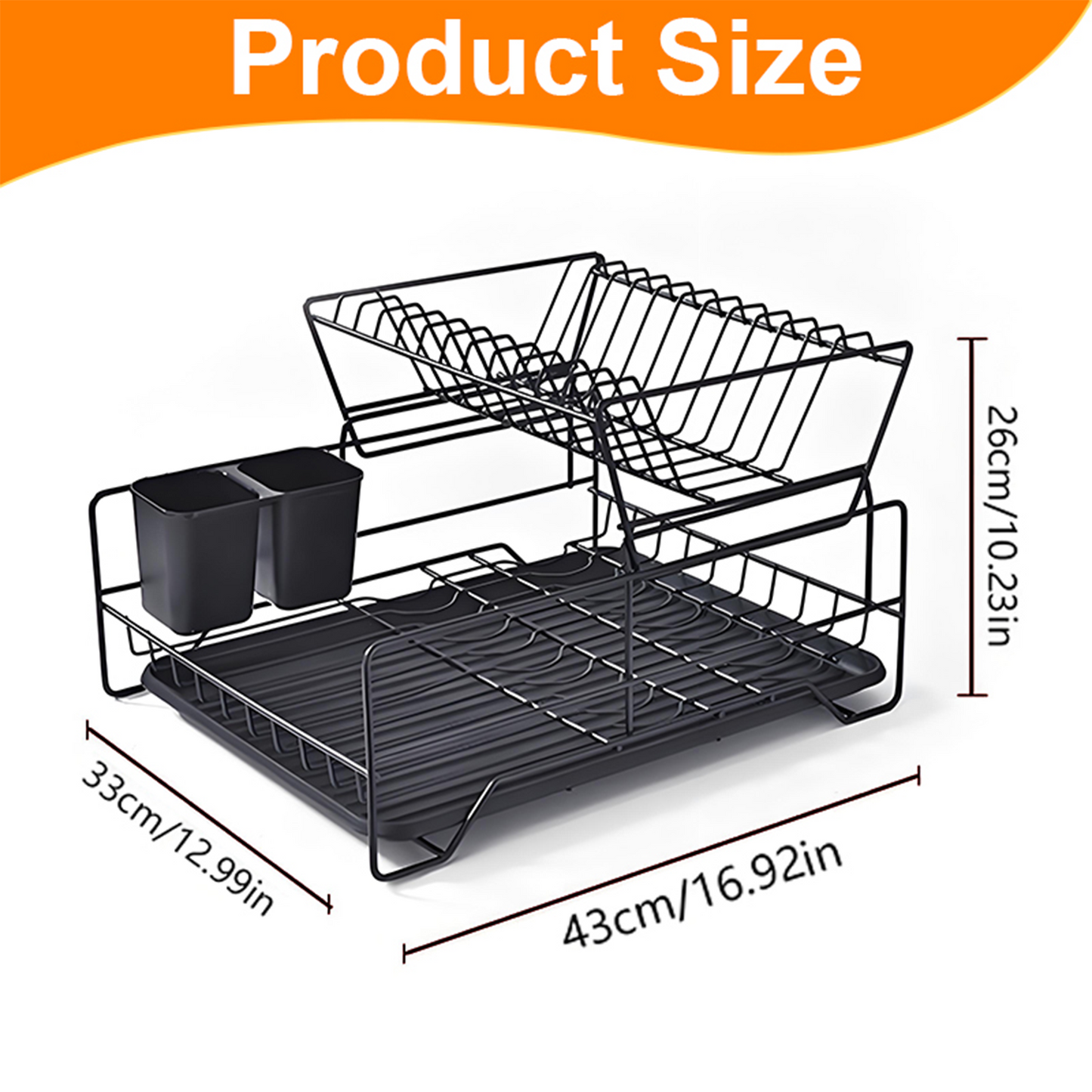 KRKZ Stackable Double Layer Dish Rack, Space-Saving and Durable for Kitchen Use (Black, 16.92 x 12.99 x 10.23 in)
