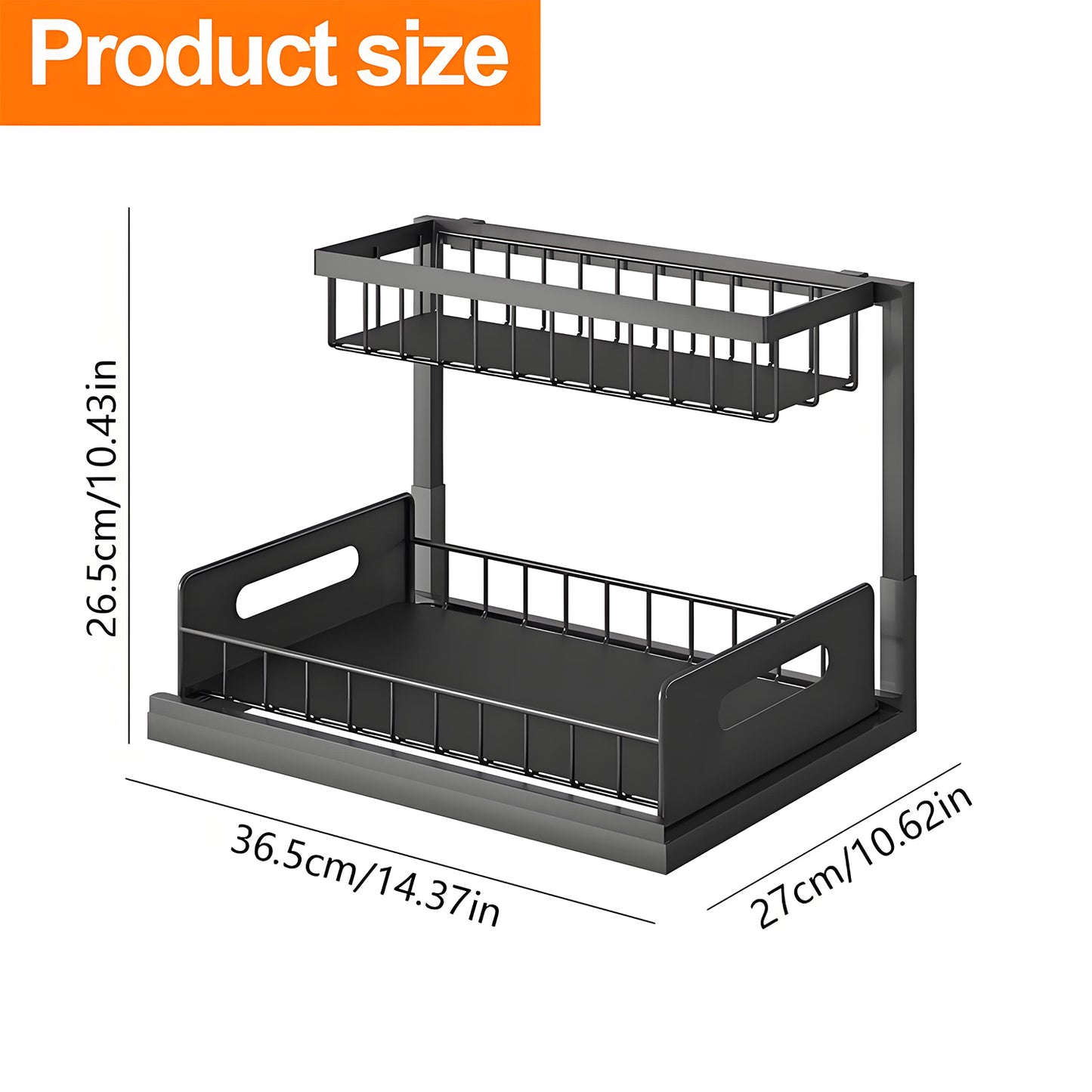 KRKZ 2-Tier Under Sink Organizer - Slide-Out Metal Storage Rack, Black 14.4"x10.6"x10.4"