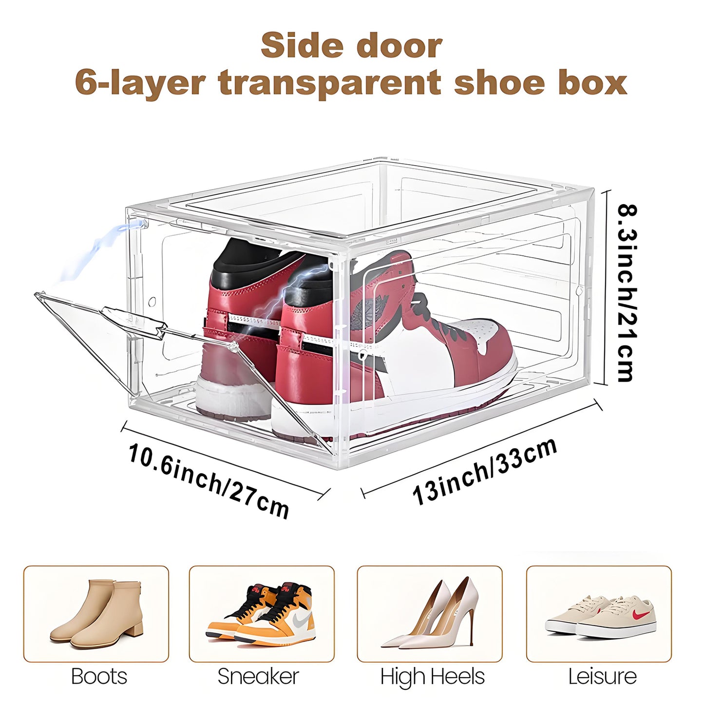 KRKZ 6-Count Clear Plastic Shoe Boxes - Stackable Shoe Organizers with Foldable & Dust-Proof Design,Clear/White Durable PP Plastic
