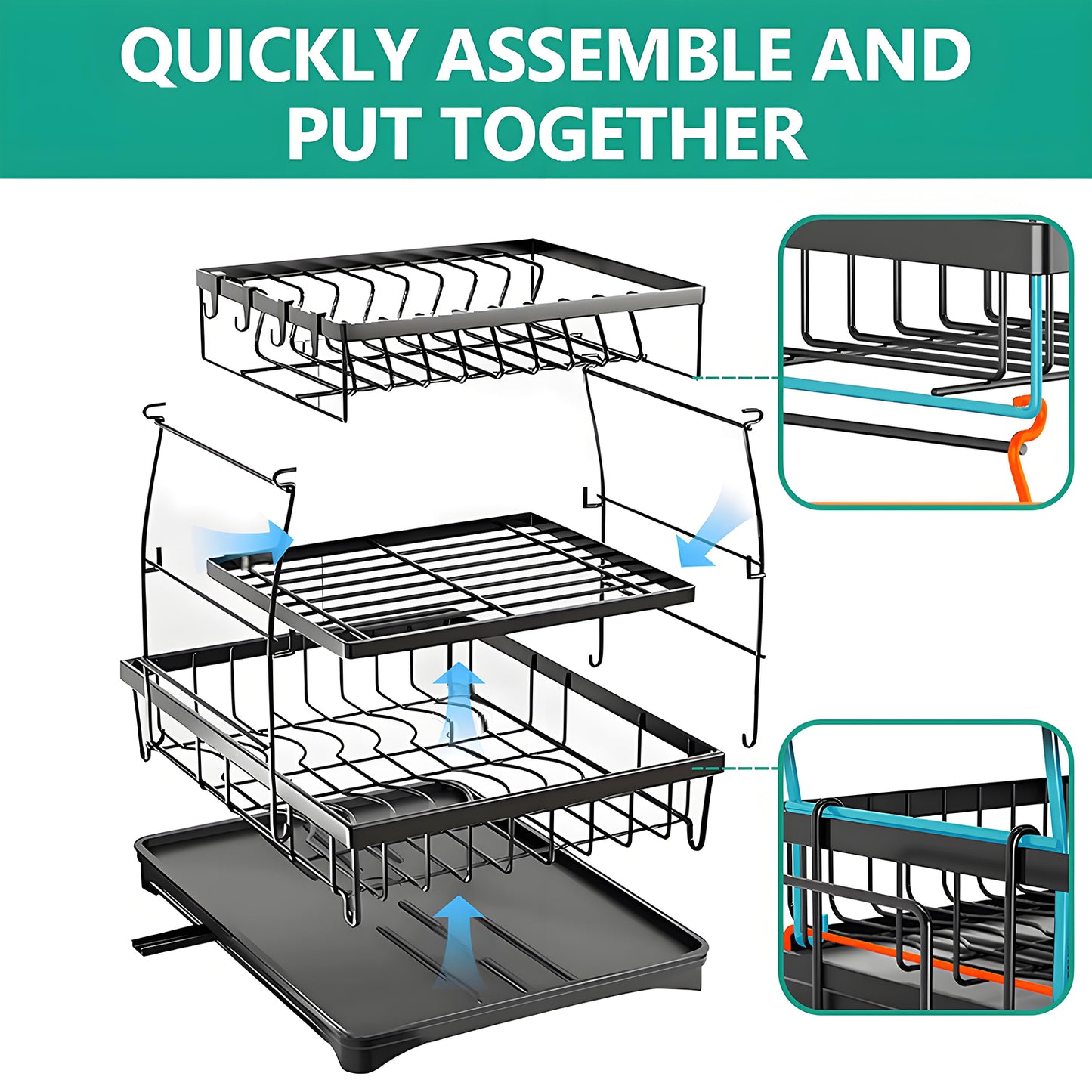 KRKZ 3-Tier Stainless Steel Dish Drying Rack with 360 Swivel Drainage,Black