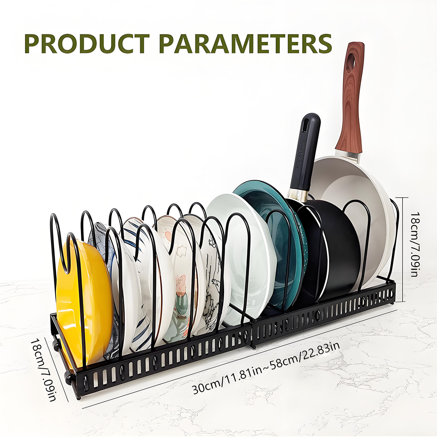 KRKZ Adjustable Dish Rack - Stainless Steel w/Drain Tray, Black 22.8"x7.1"x7.1"