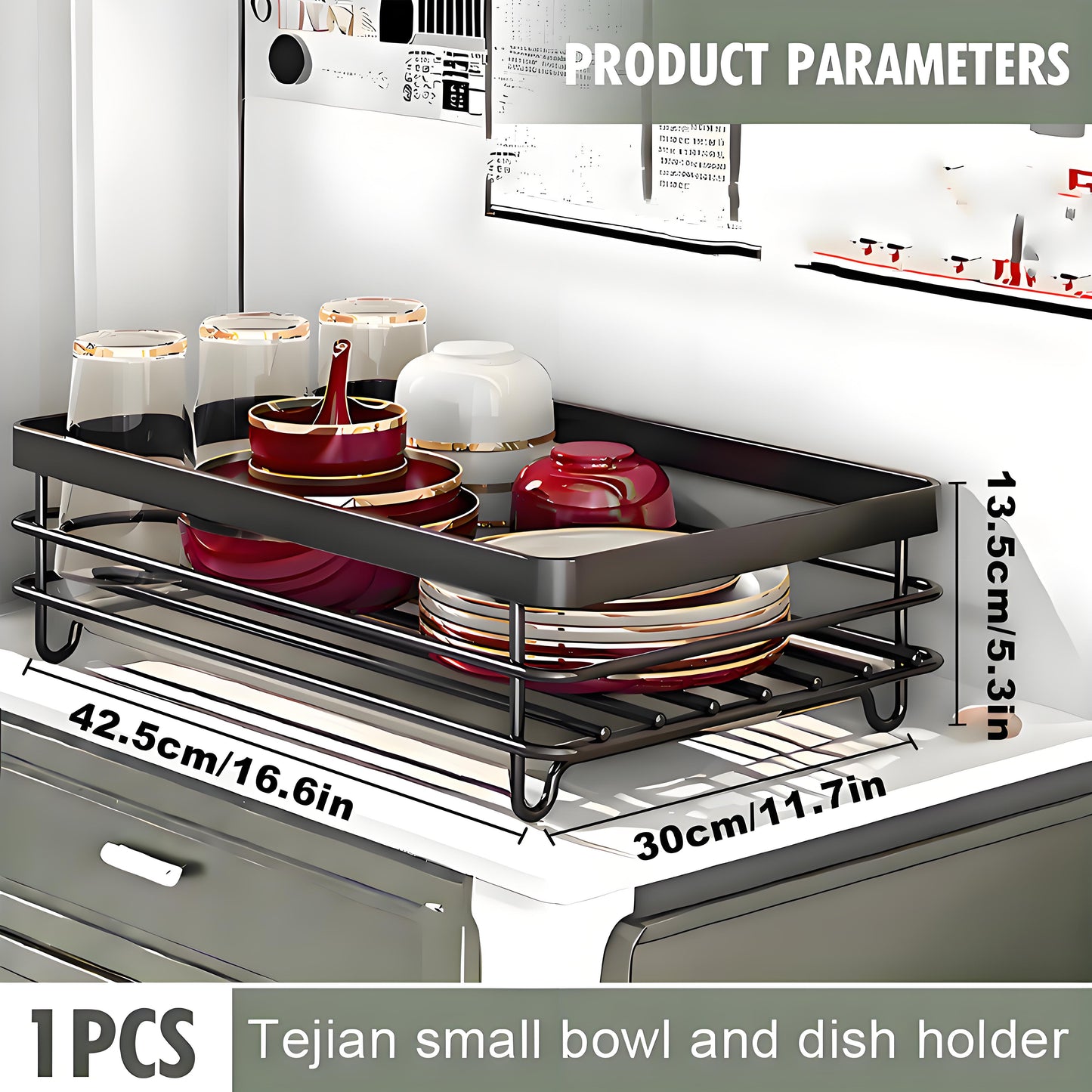 KRKZ Single-Tier Dish Rack - Large Capacity Countertop Drainer for Dishes/Utensils, Rustproof Kitchen Organizer (Black 16.6"x11.7"x5.3")