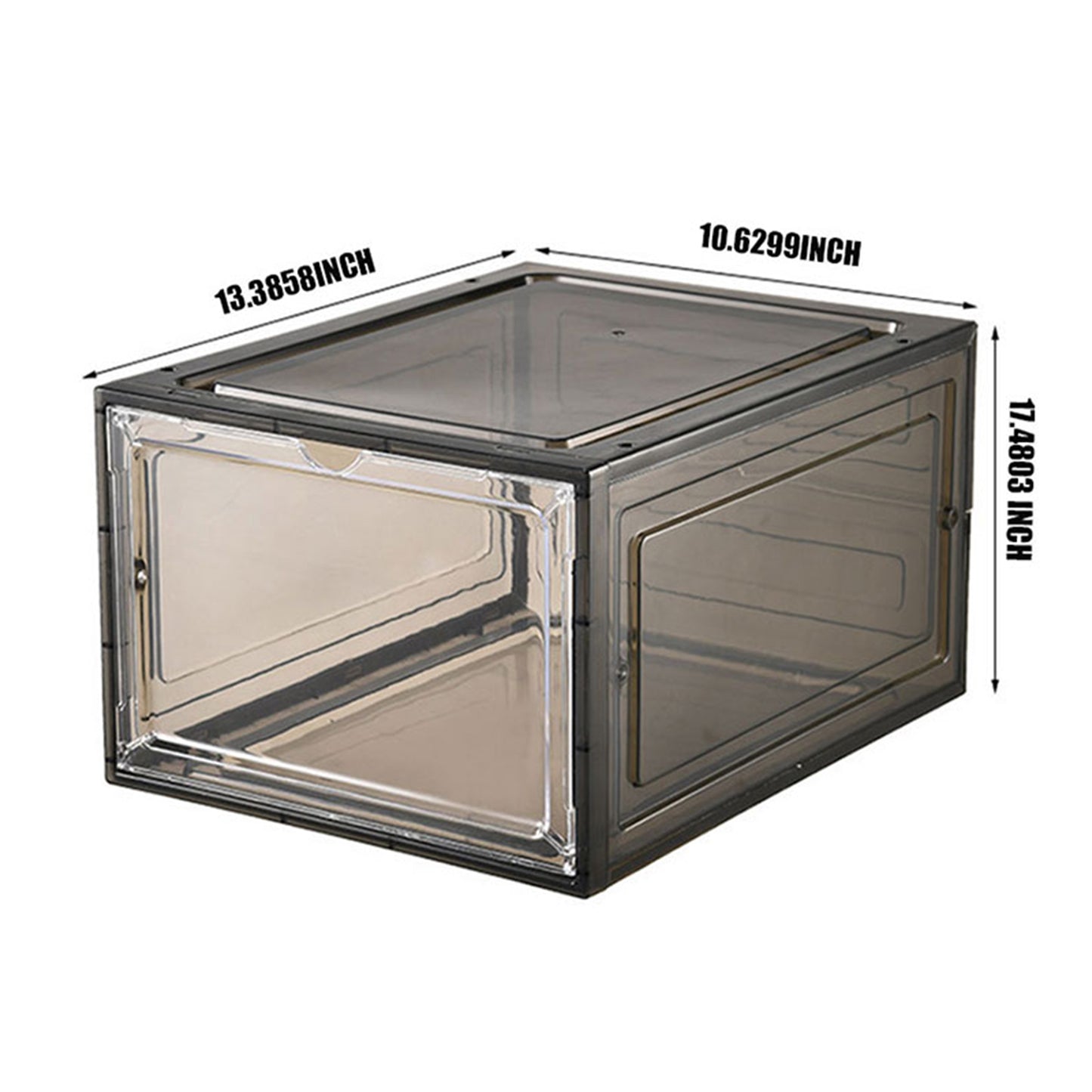 KRKZ 10-Pcs Plastic Shoe Boxes - Durable Foldable Stackable Storage Bins with Flip Lid for Closet/Office/Dorm, Space-Saving Organizers (Black 13.4"x10.6"x17.5")