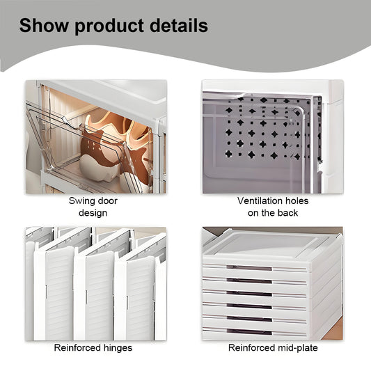 KRKZ Classics 9-Pack Plastic Shoe Storage Boxes – Clear Stackable Organizers for Sneakers, Foldable & Dust-Proof Design, Fits High-Top Shoes, White