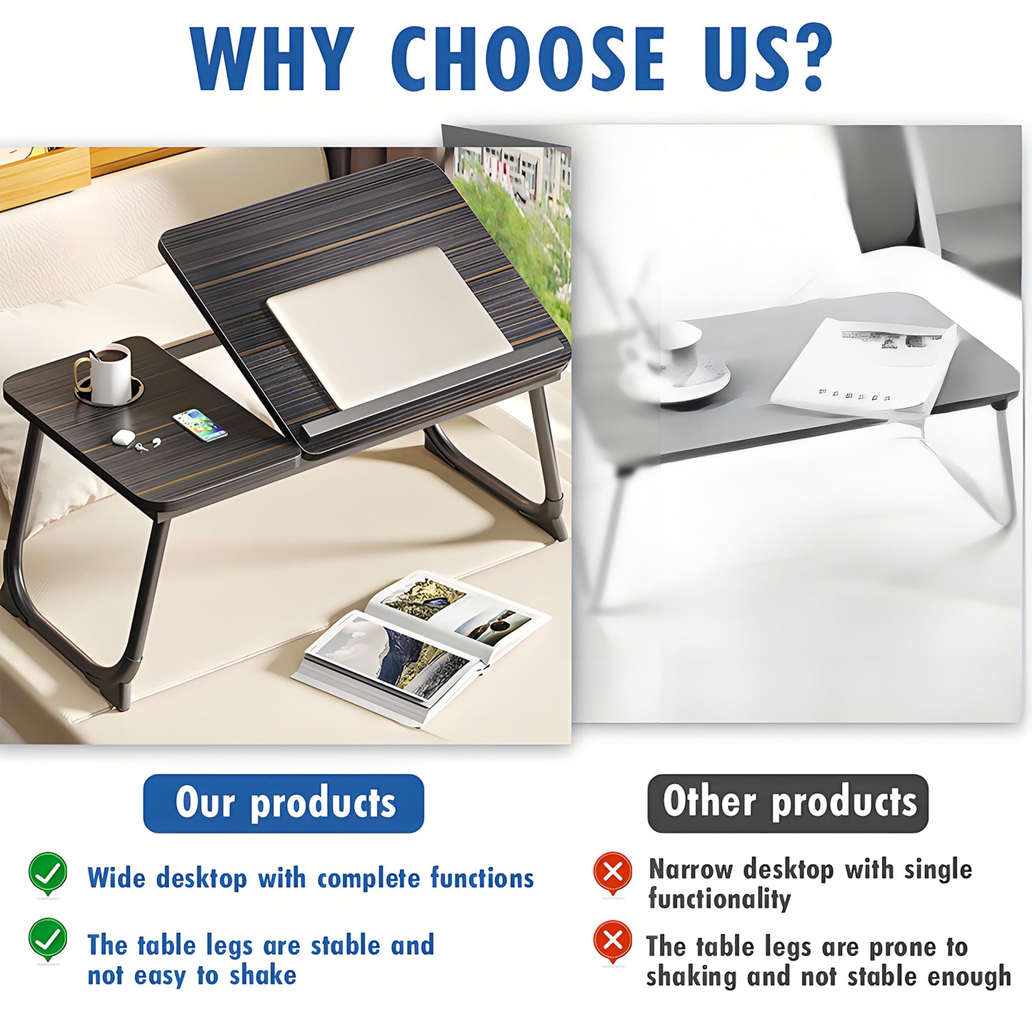 KRKZ Adjustable Laptop Desk, Foldable Computer Table for Home Office, No Assembly Needed, Ergonomic Design, 21.45" x 9.75" x 12.48"