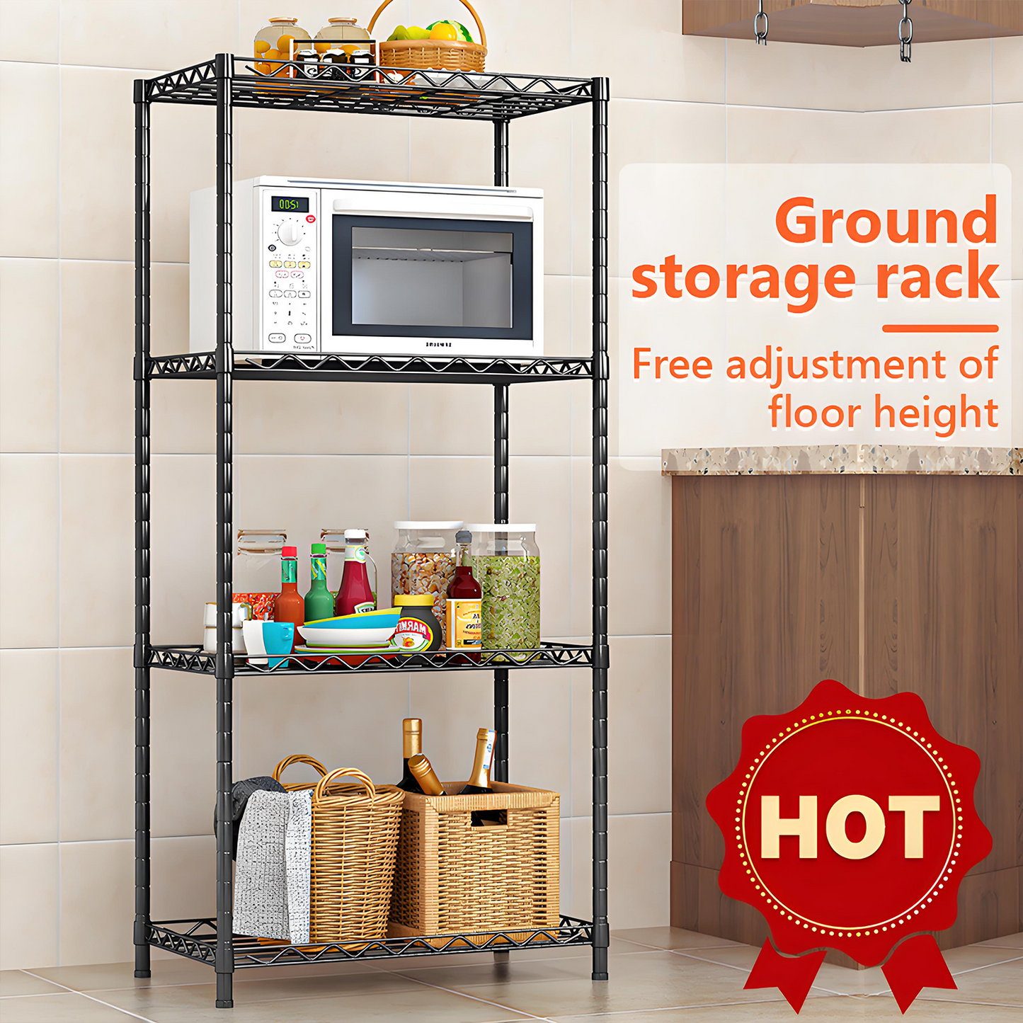 KRKZ Adjustable 4-Shelf Heavy Duty Metal Storage Shelving Unit in Black,22*13.78*47 Inches, Perfect Organizer for Kitchen and Bathroom