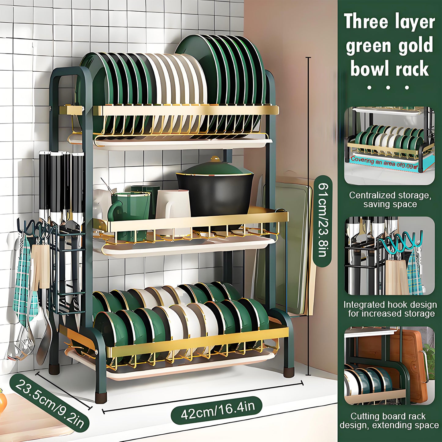 KRKZ Family Dinner 3-Tier Stainless Steel Foldable Dish Rack