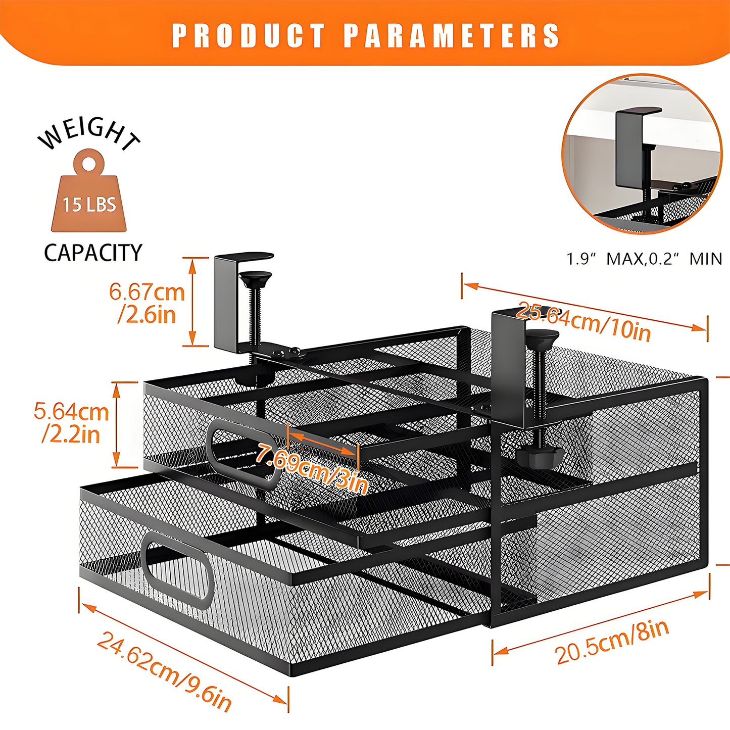 KRKZ Under Desk Drawer Organizer Metal Storage Container Medium Size Easy Installation With Two Slide Out Drawers For Home Office