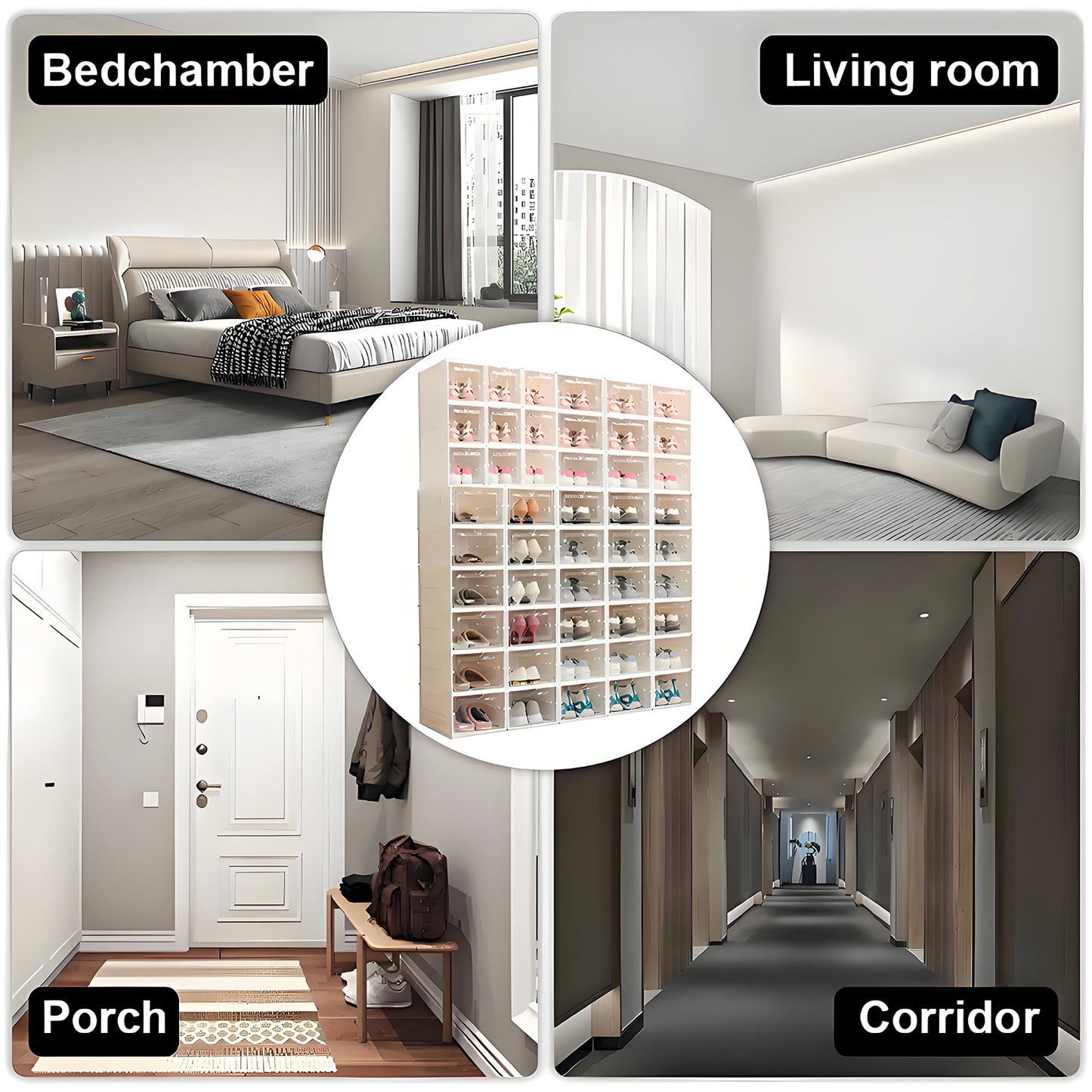 KRKZ Classics 9-Pack Plastic Shoe Storage Boxes – Clear Stackable Organizers for Sneakers, Foldable & Dust-Proof Design, Fits High-Top Shoes, White