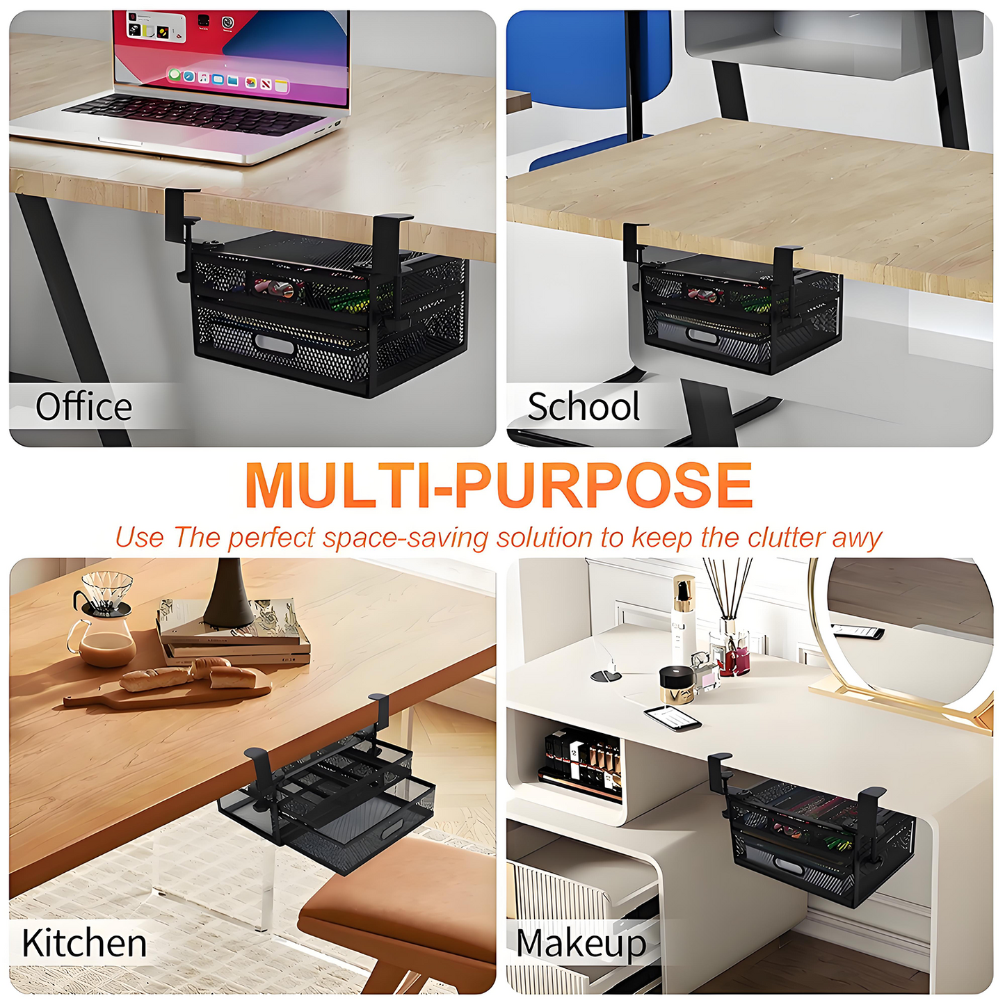 KRKZ Under Desk Drawer Organizer Metal Storage Container Medium Size Easy Installation With Two Slide Out Drawers For Home Office