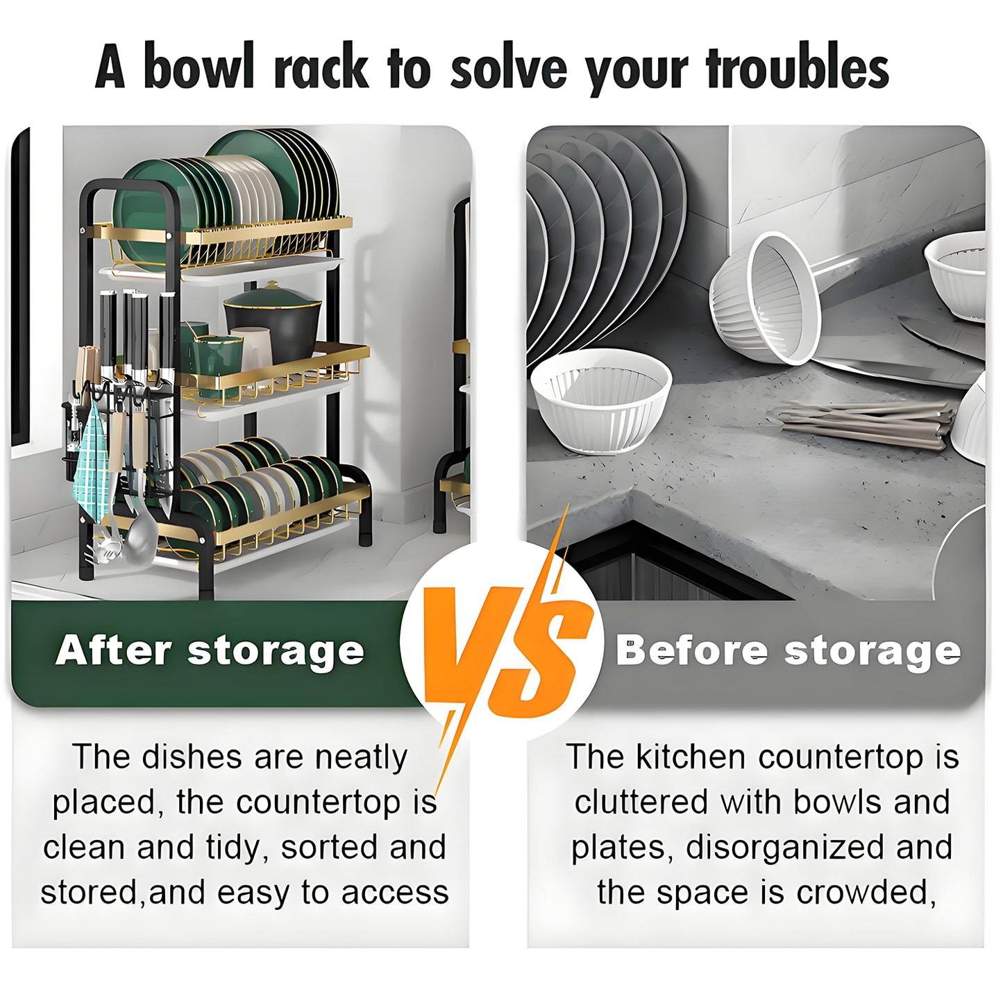 KRKZ Family Dinner 3-Tier Stainless Steel Foldable Dish Rack