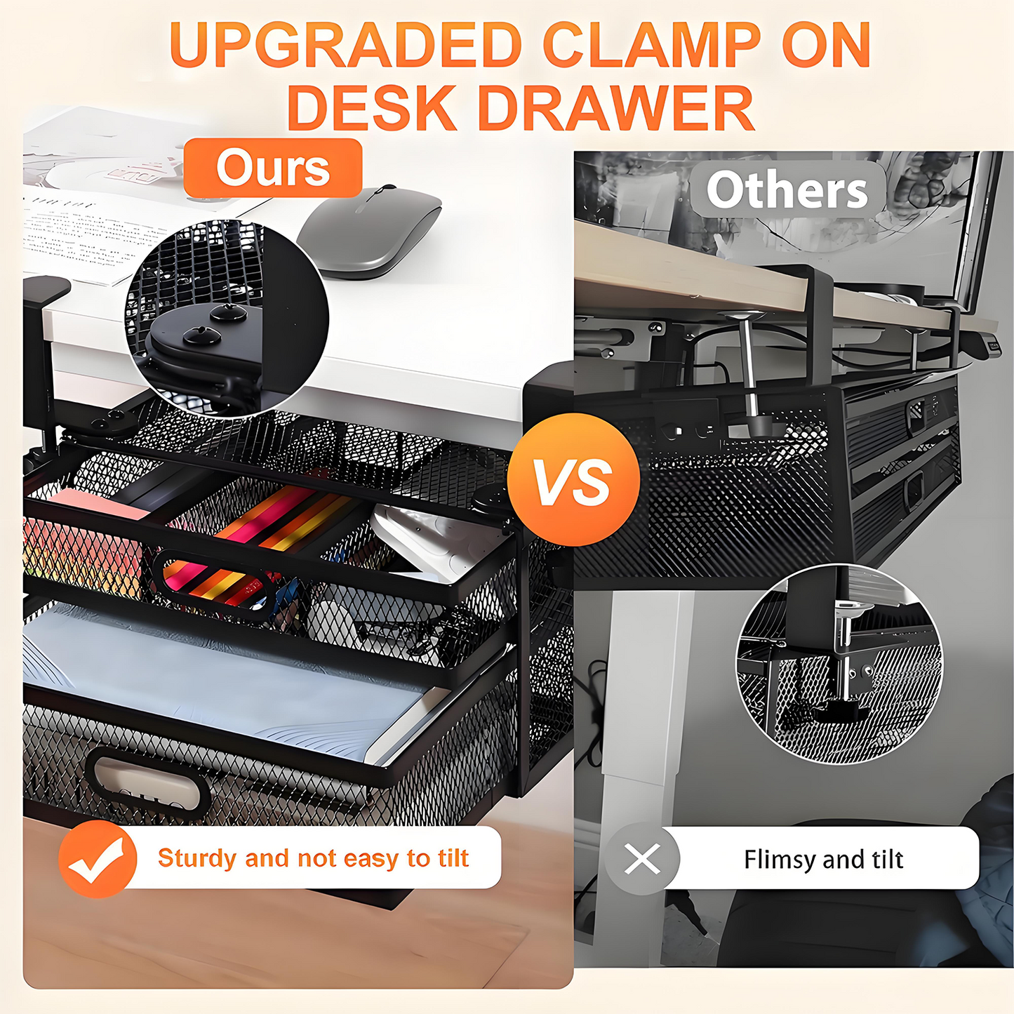 KRKZ Under Desk Drawer Organizer Metal Storage Container Medium Size Easy Installation With Two Slide Out Drawers For Home Office