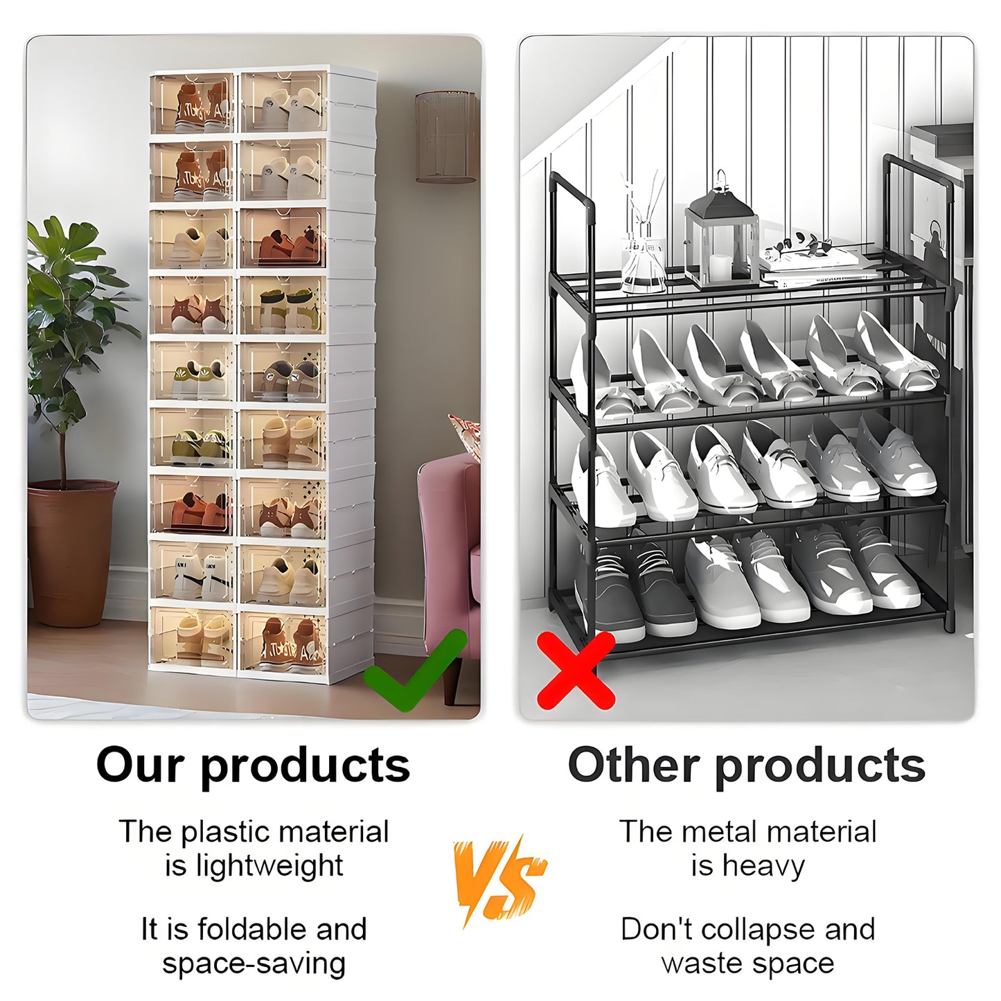 KRKZ Classics 9-Pack Plastic Shoe Storage Boxes – Clear Stackable Organizers for Sneakers, Foldable & Dust-Proof Design, Fits High-Top Shoes, White