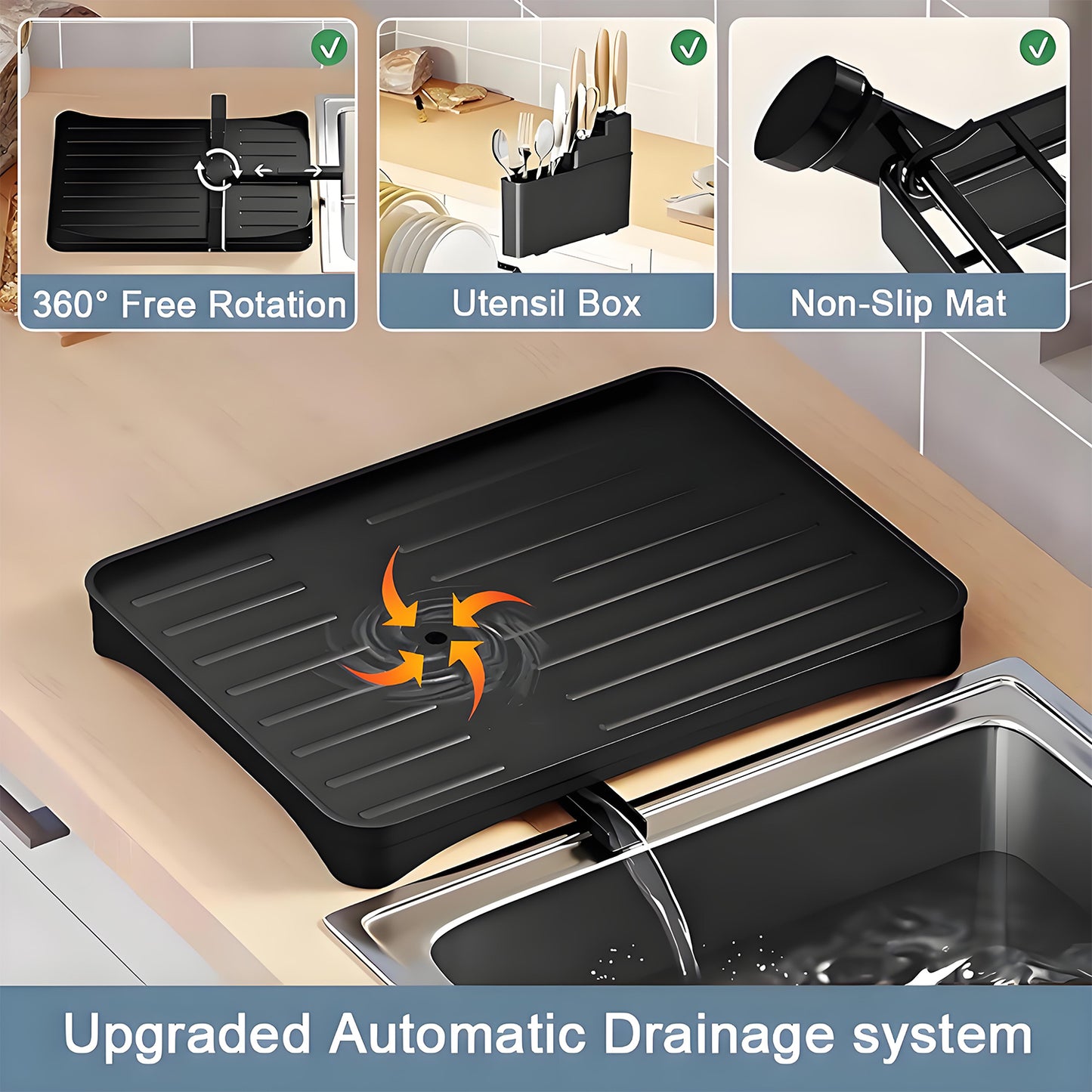 KRKZ 2-Tier X-Shape Dish Rack - Foldable Space-Saving Drainer for Dishes, Cups & Bowls (Black 16.5x11.8x12.2in)