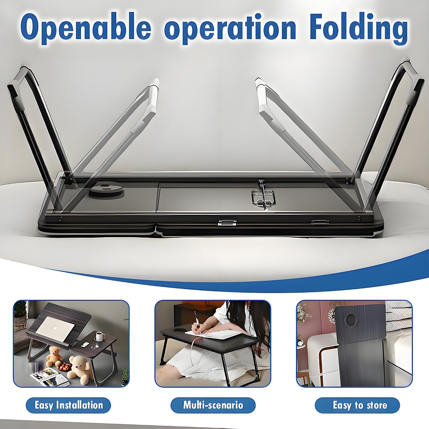 KRKZ Adjustable Laptop Desk, Foldable Computer Table for Home Office, No Assembly Needed, Ergonomic Design, 21.45" x 9.75" x 12.48"