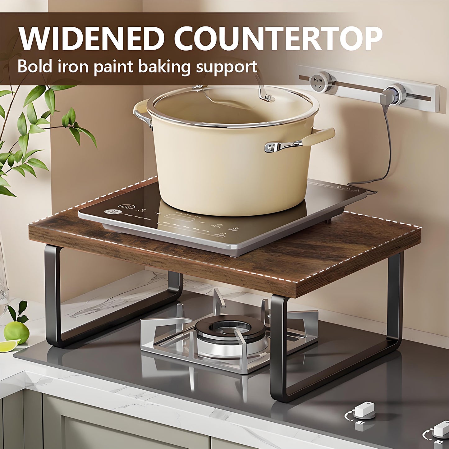 KRKZ Versatile Storage Solutions with Kitchen Counter Shelves in Ink Black and Rustic Brown, Set of 2 Stackable and Expandable Metal Organizers