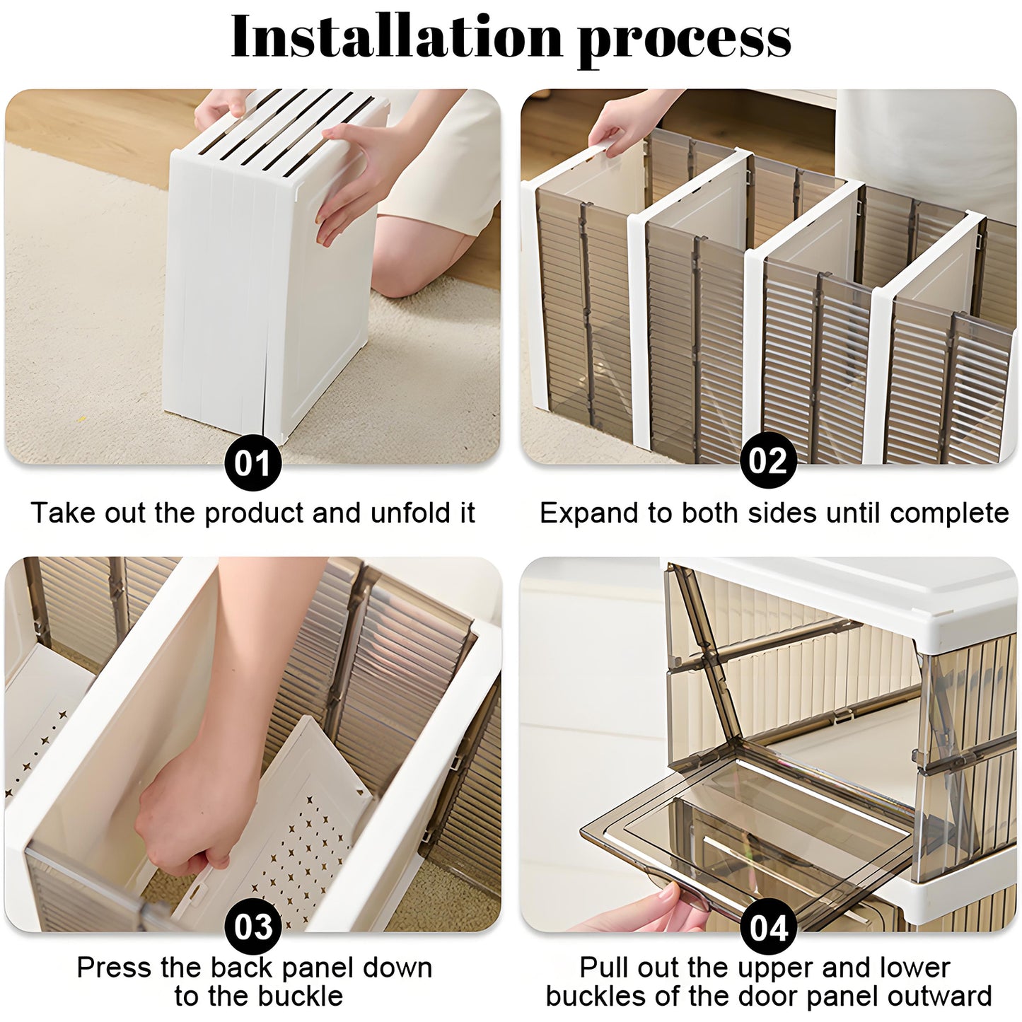 KRKZ 6-Tier Clear Shoe Box Organizer - Foldable Stackable Storage with Lids, Space-Saving for Sneakers in Bedroom/Dorm (Black 15.8"x7.3"x12.2")