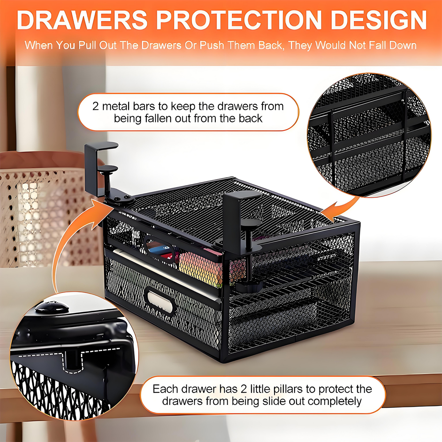 KRKZ Under Desk Drawer Organizer Metal Storage Container Medium Size Easy Installation With Two Slide Out Drawers For Home Office