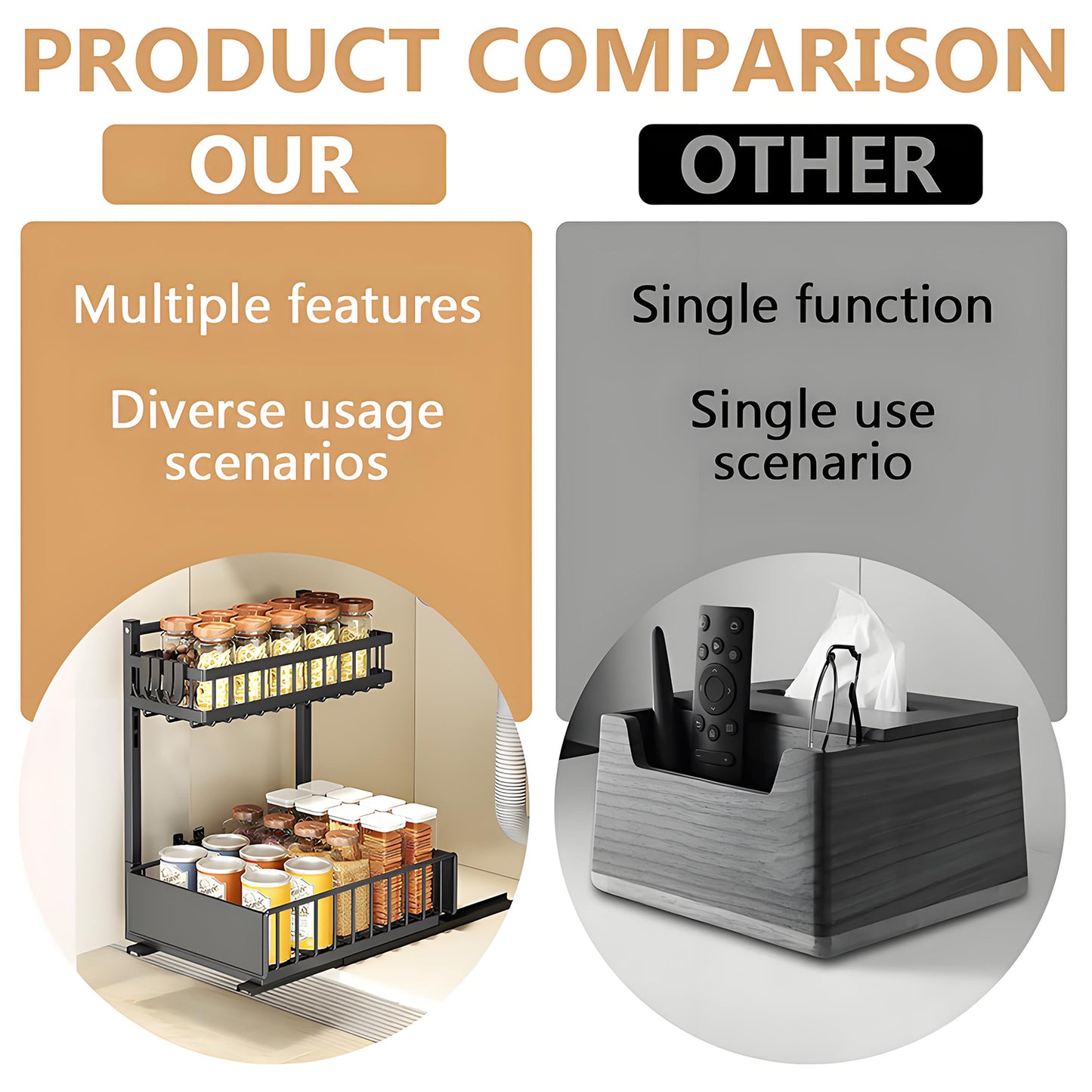 KRKZ Under-Sink Organizer - 2-Tier Slide-Out Metal Rack, Black 13.8"x10.2"x15.8"