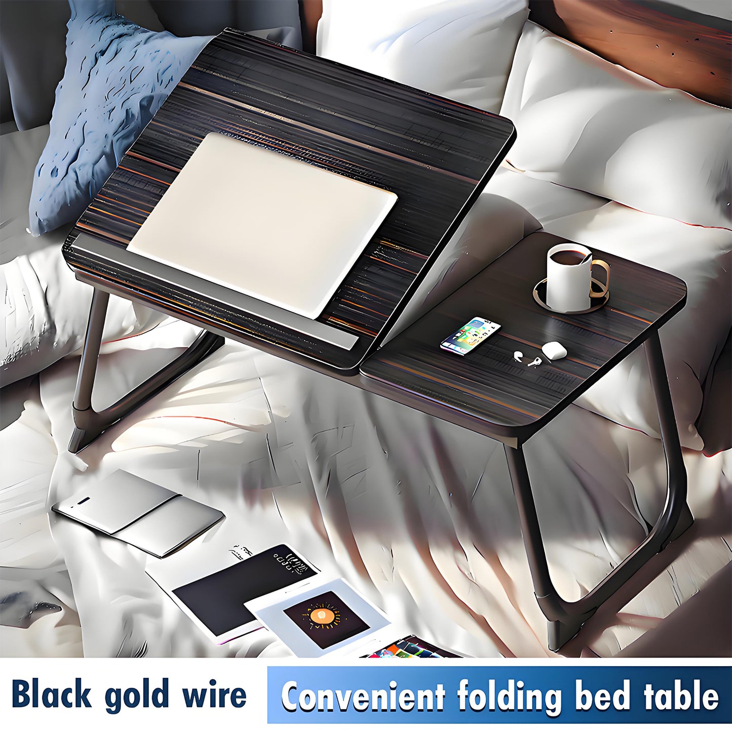 KRKZ Adjustable Laptop Desk, Foldable Computer Table for Home Office, No Assembly Needed, Ergonomic Design, 21.45" x 9.75" x 12.48"