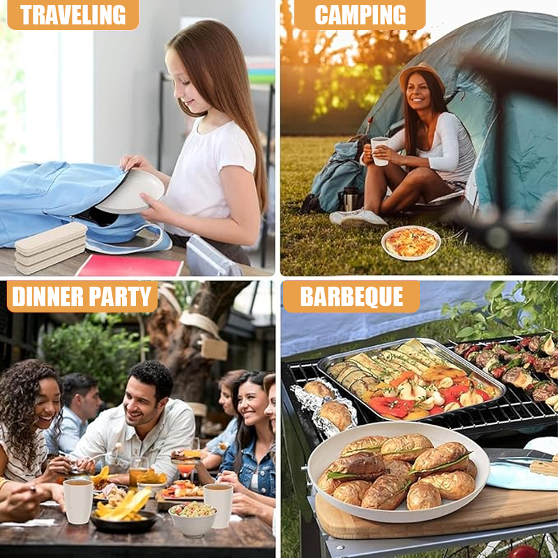 KRKZ 30-Piece Dinnerware Set, Service for 6, Unbreakable Plates, Bowls & Cups, Eco-Friendly, Dishwasher Safe, Black