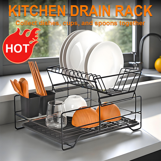 KRKZ Stackable Double Layer Dish Rack, Space-Saving and Durable for Kitchen Use (Black, 16.92 x 12.99 x 10.23 in)