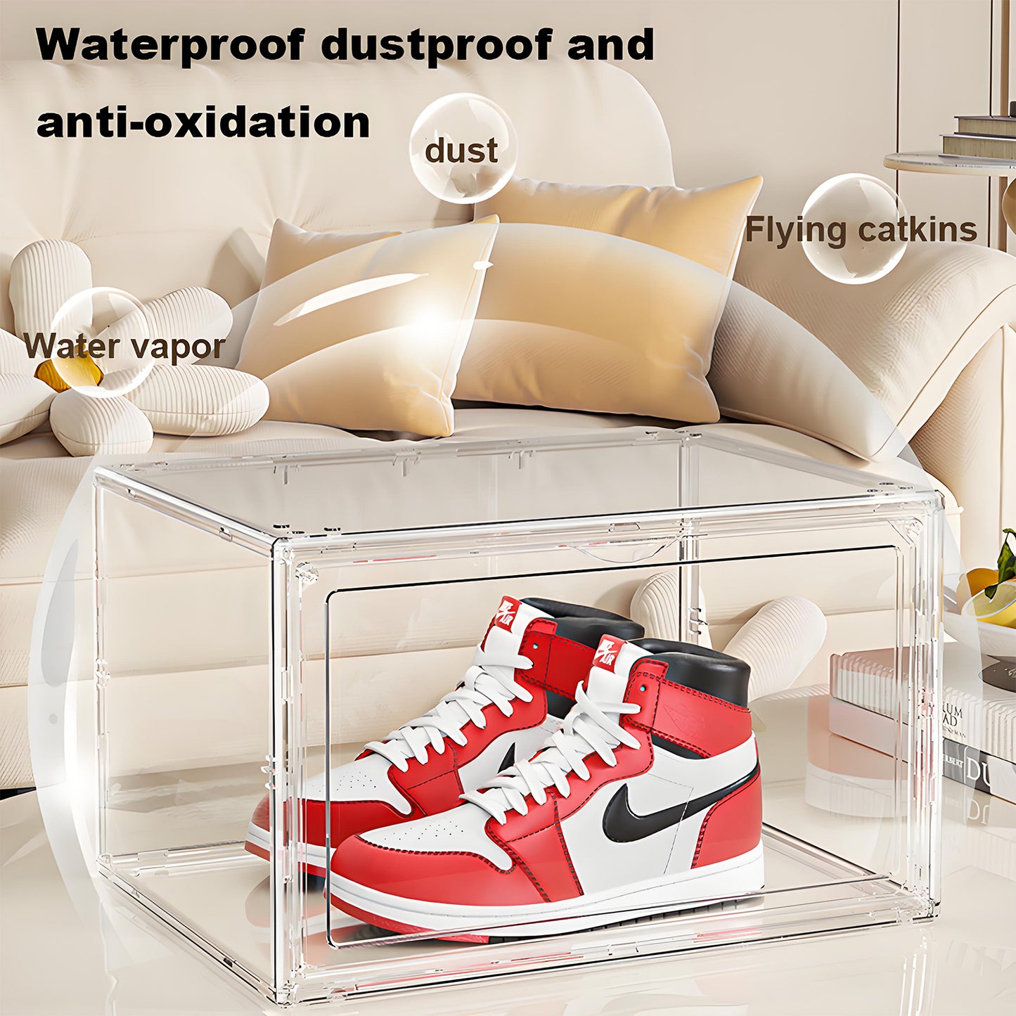 KRKZ 6-Count Clear Plastic Shoe Boxes - Stackable Shoe Organizers with Foldable & Dust-Proof Design,Clear/White Durable PP Plastic
