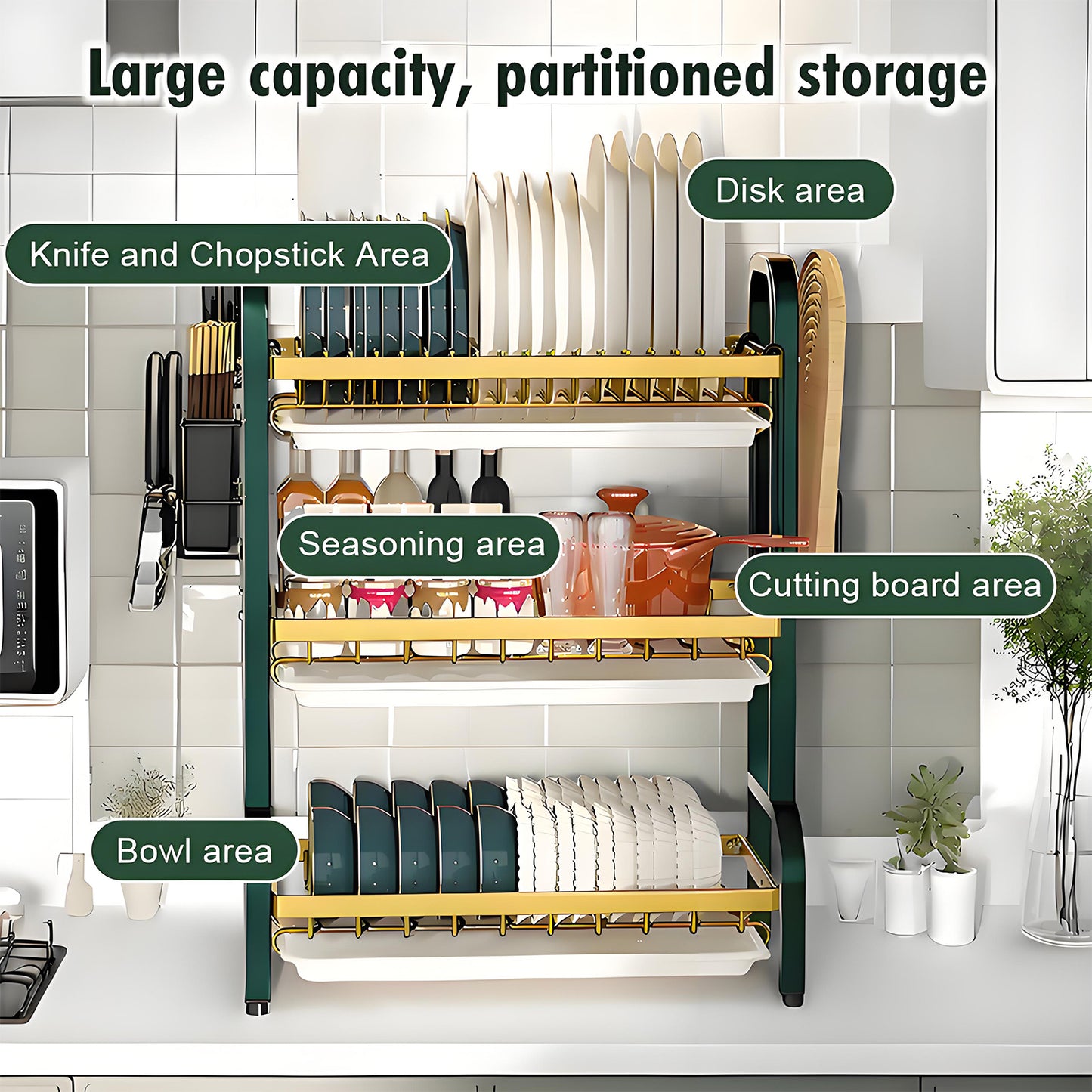 KRKZ Family Dinner 3-Tier Stainless Steel Foldable Dish Rack