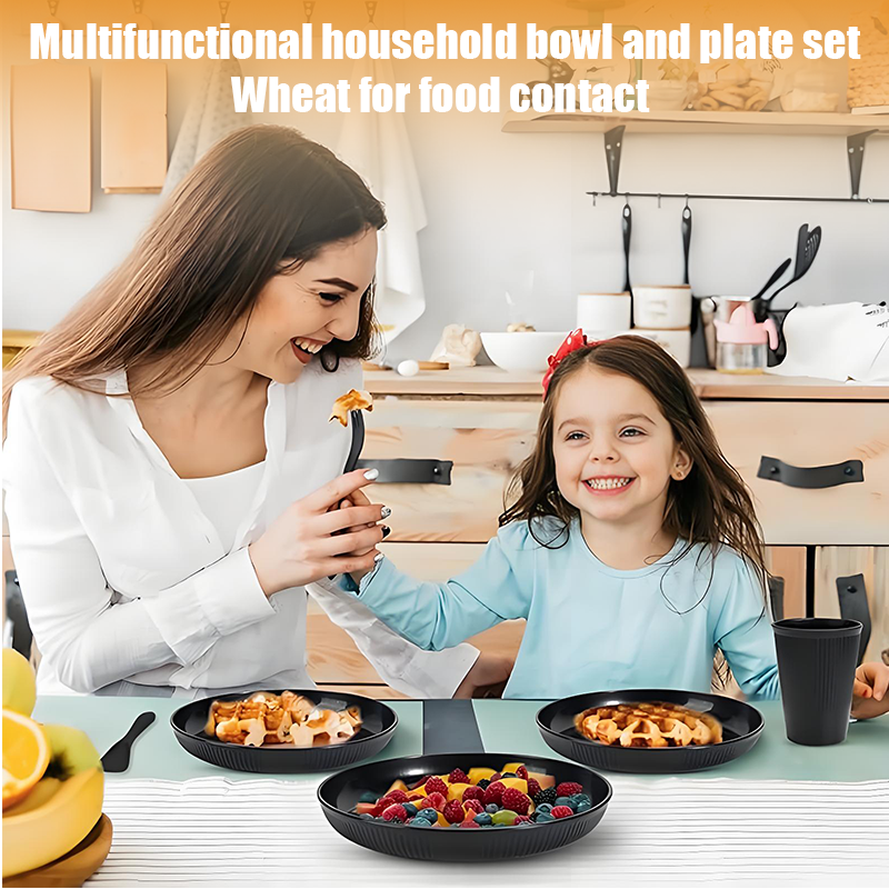 KRKZ 30-Piece Dinnerware Set, Service for 6, Unbreakable Plates, Bowls & Cups, Eco-Friendly, Dishwasher Safe, Black