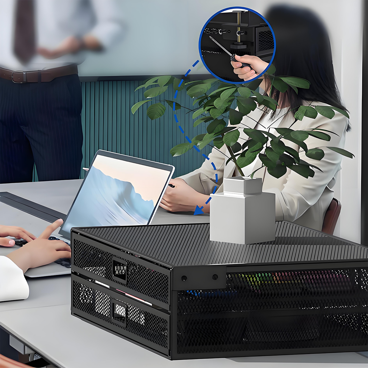 KRKZ Under Desk Drawer Organizer Metal Storage Container Medium Size Easy Installation With Two Slide Out Drawers For Home Office