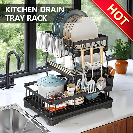 KRKZ 3-Tier Stainless Steel Dish Drying Rack with 360 Swivel Drainage,Black