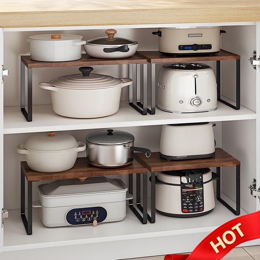 KRKZ Versatile Storage Solutions with Kitchen Counter Shelves in Ink Black and Rustic Brown, Set of 2 Stackable and Expandable Metal Organizers