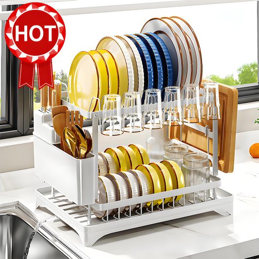 KRKZ 2-Tier Stainless Steel Foldable Dish Racks ,16.5*11.8*11.4in, White