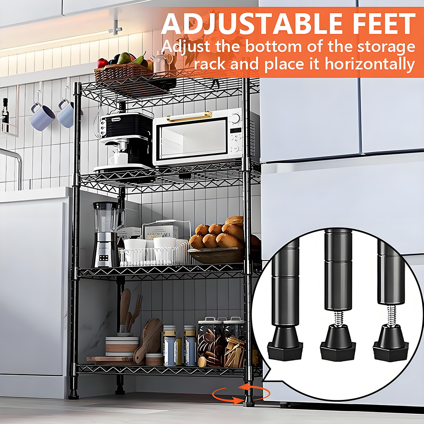 KRKZ Adjustable 4-Shelf Heavy Duty Metal Storage Shelving Unit in Black,22*13.78*47 Inches, Perfect Organizer for Kitchen and Bathroom