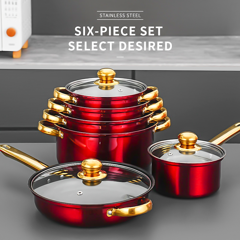 KRKZ Red Cookware Set, 12-Piece ,Stainless Steel, Non-Stick, Kitchen Cookware Collection,Complete Kitchen Solution