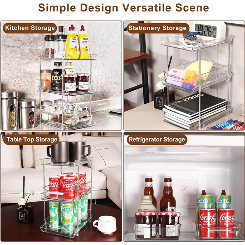 KRKZ Multi-Purpose Desktop Organizer - Slim Plastic Shelf, Clear 9.7"x7.1"x13"