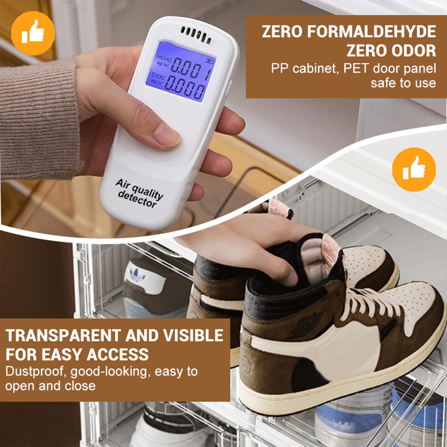 KRKZ 6-Tier Foldable Shoe Organizer - Semi-Transparent Stackable Storage with Doors, Space-Saving for Men's Sneakers (White 15.8"x7.3"x12.2")