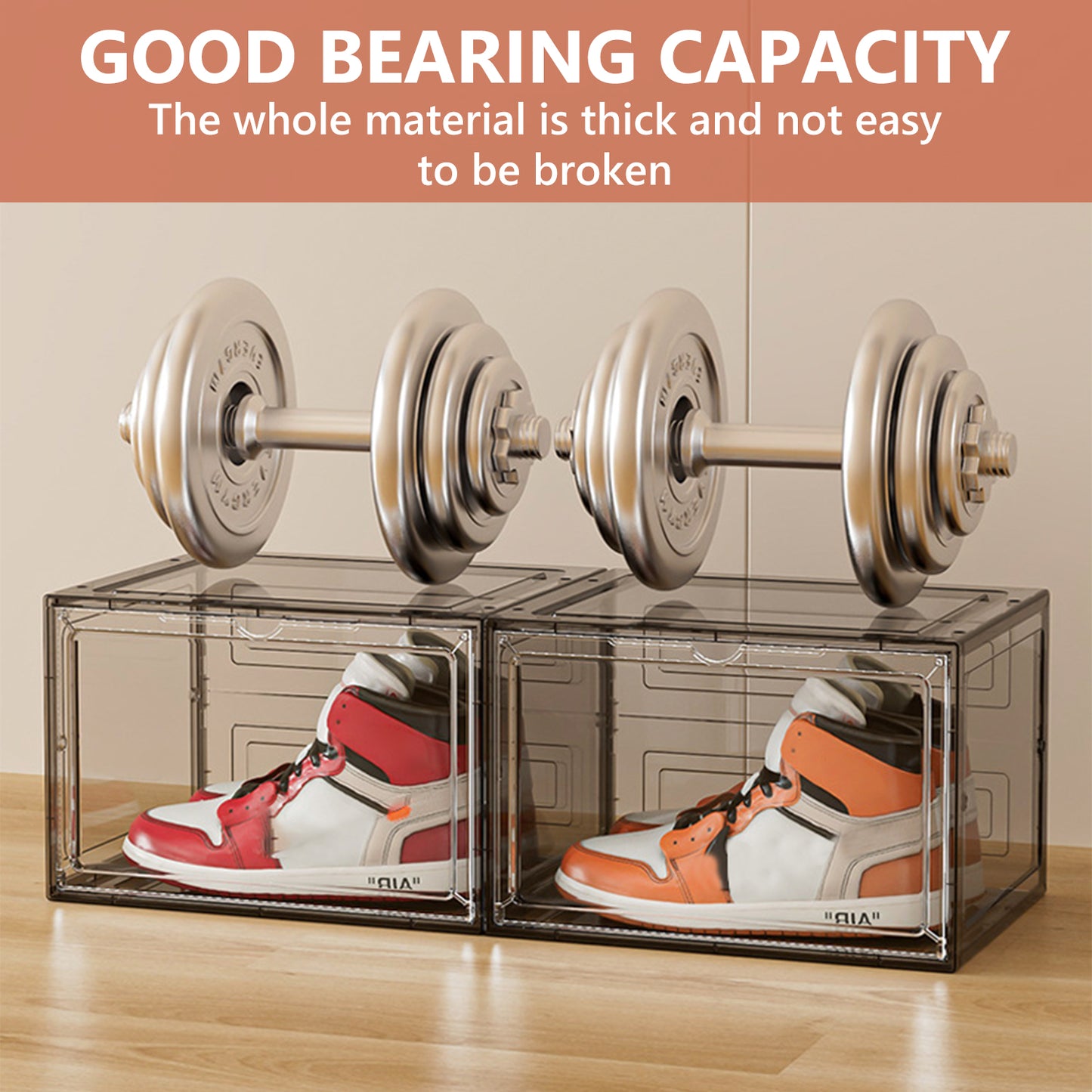 KRKZ 10-Pcs Plastic Shoe Boxes - Durable Foldable Stackable Storage Bins with Flip Lid for Closet/Office/Dorm, Space-Saving Organizers (Black 13.4"x10.6"x17.5")