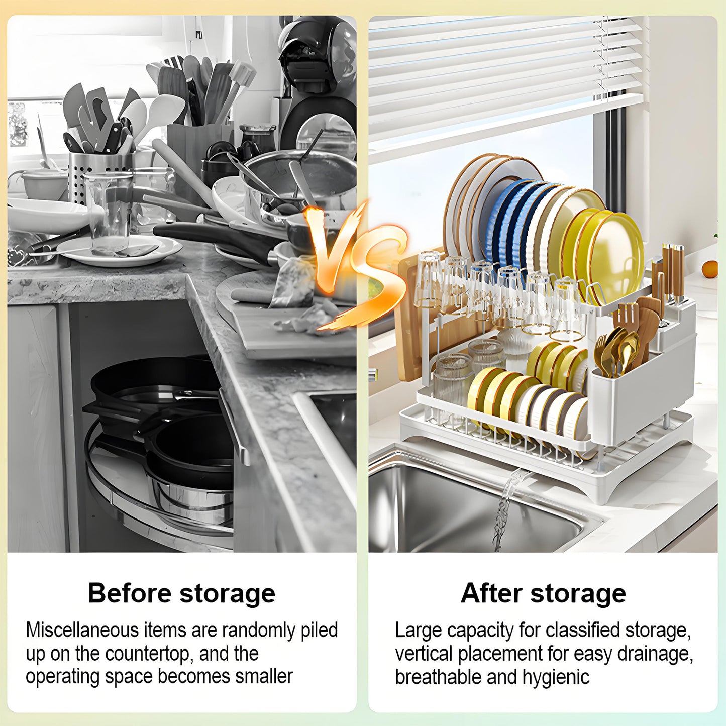 KRKZ 2-Tier Stainless Steel Foldable Dish Racks ,16.5*11.8*11.4in, White