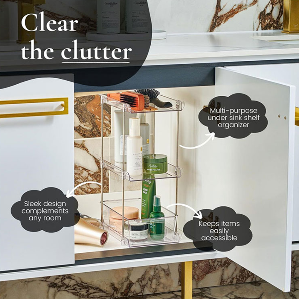 KRKZ Multi-Purpose Desktop Organizer - Slim Plastic Shelf, Clear 9.7"x7.1"x13"