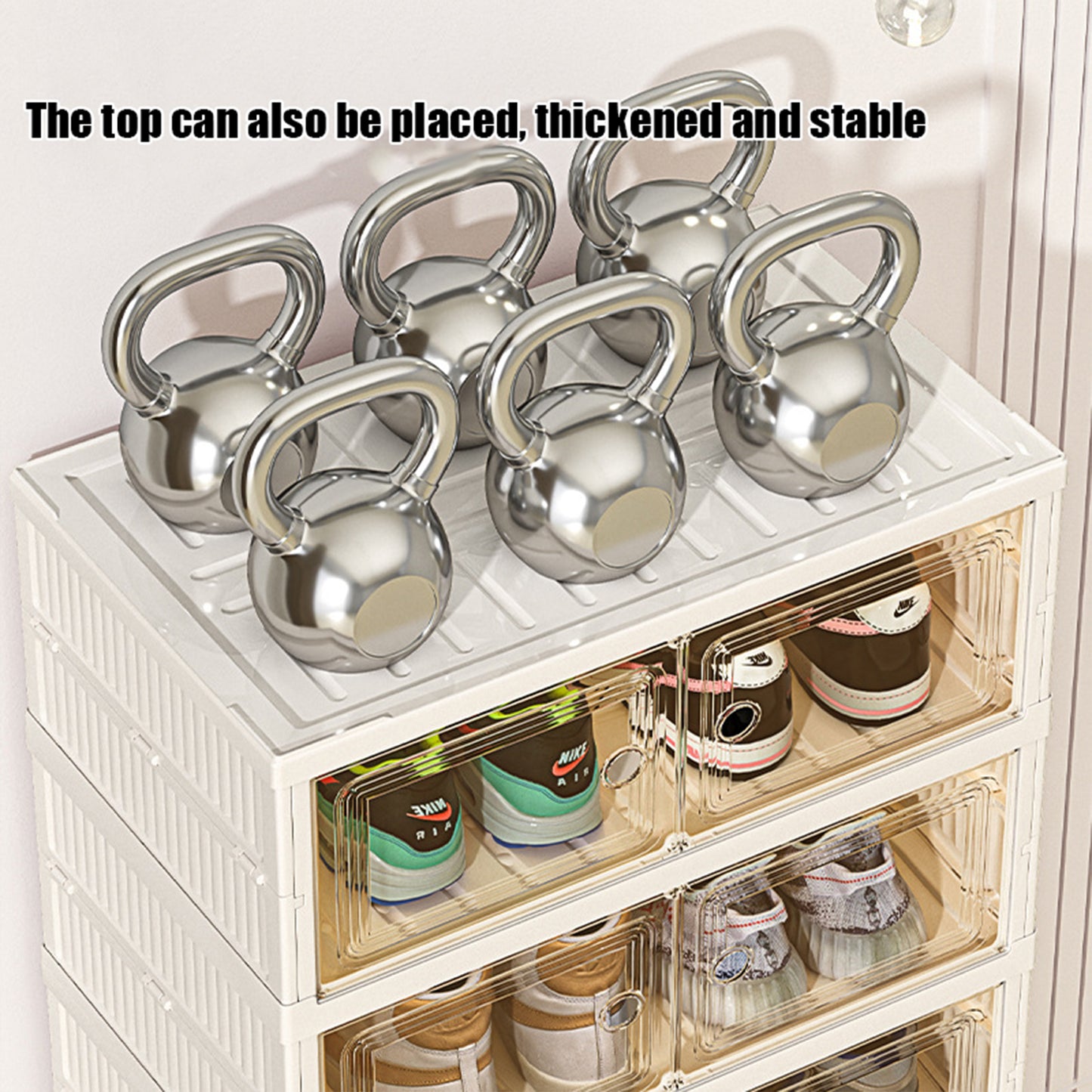 KRKZ 6-Tier Foldable Shoe Organizer - Double Row Clear Storage Box for Shoes/Toys, No Assembly Needed, Space-Saving Dustproof Design (15.8"x9.3"x20.1")