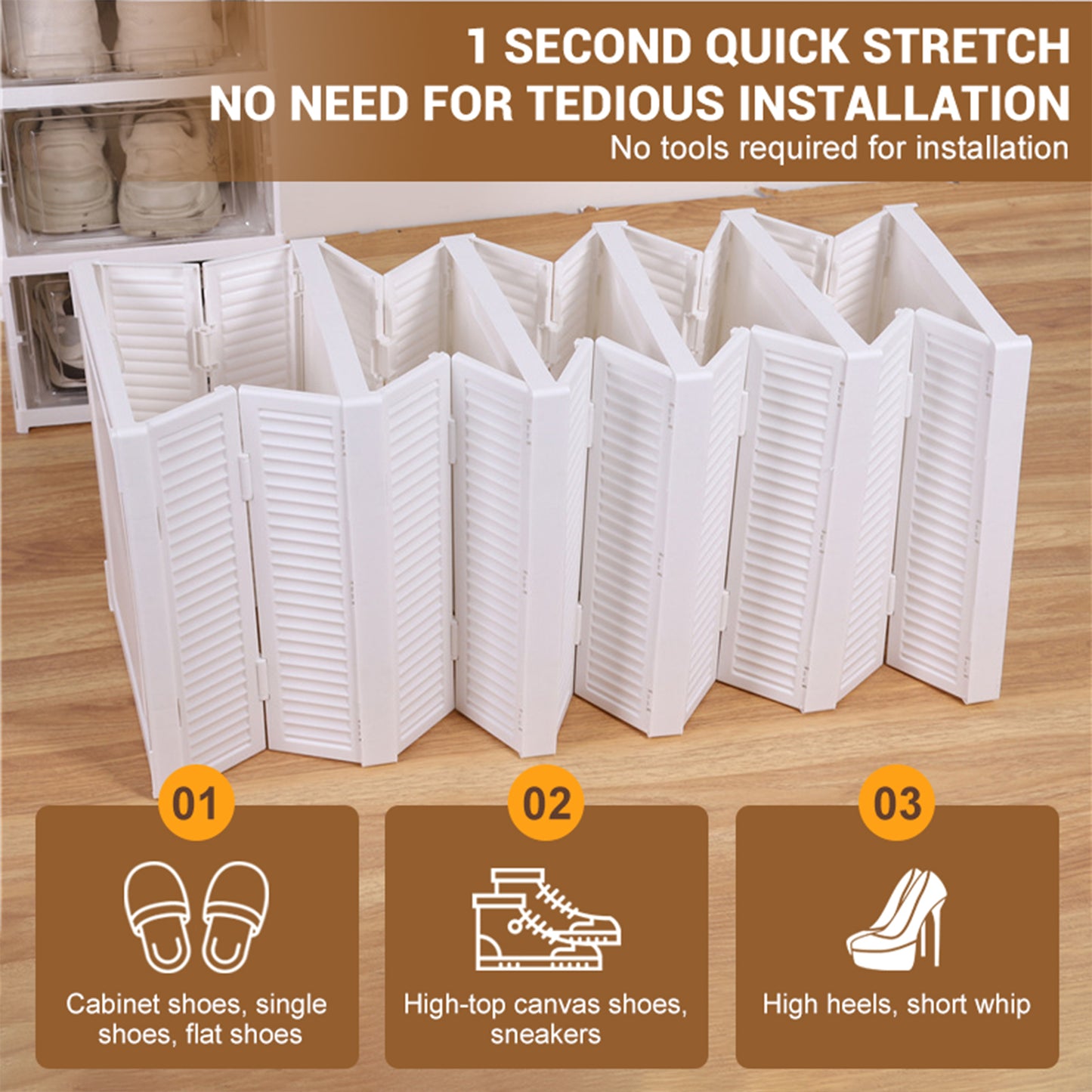 KRKZ 6-Tier Foldable Shoe Organizer - Semi-Transparent Stackable Storage with Doors, Space-Saving for Men's Sneakers (White 15.8"x7.3"x12.2")