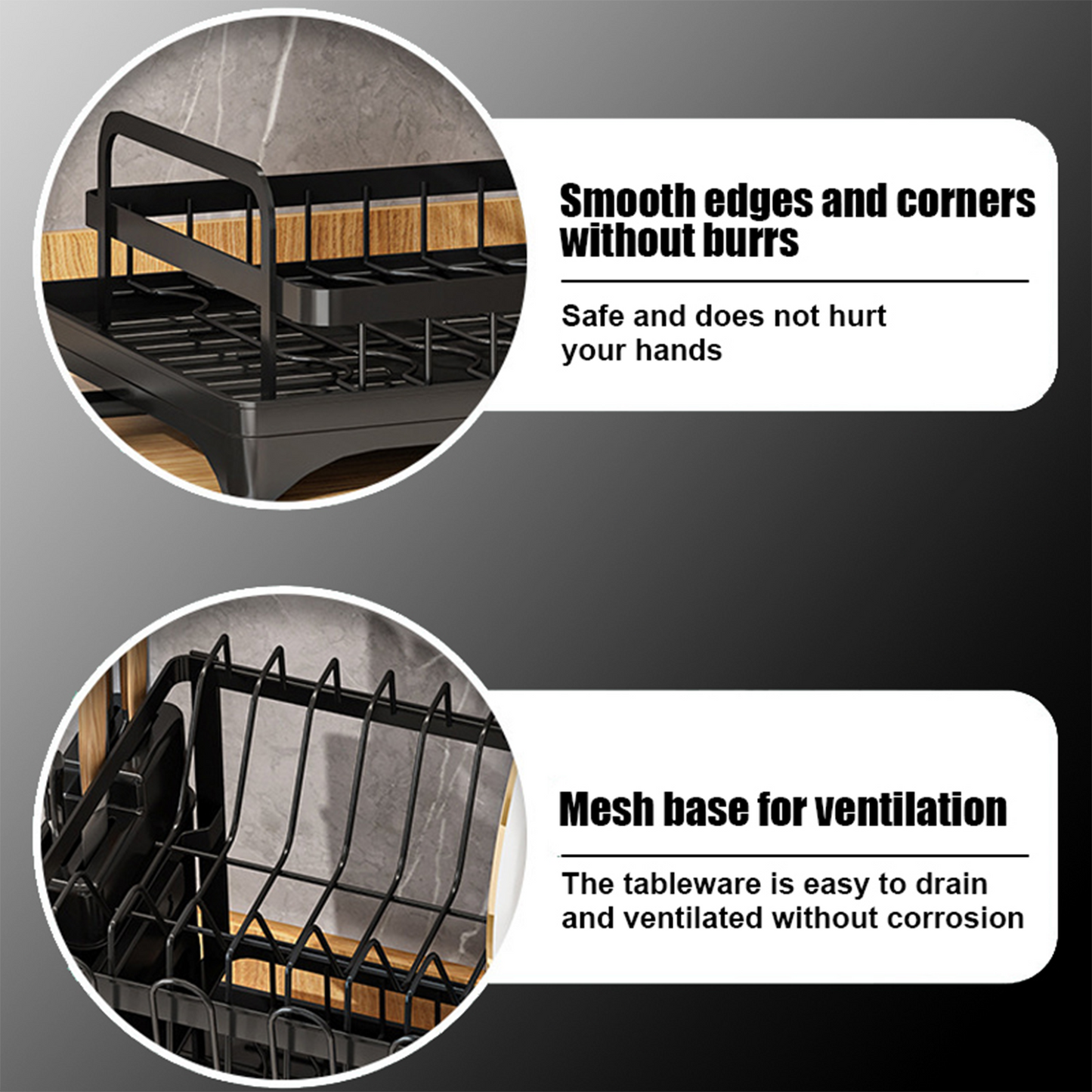 KRKZ Double-layer Bowl and Plate Organizer with Drainage Rack and Drainage Tube (Black 16.54*11.42*11.42in)