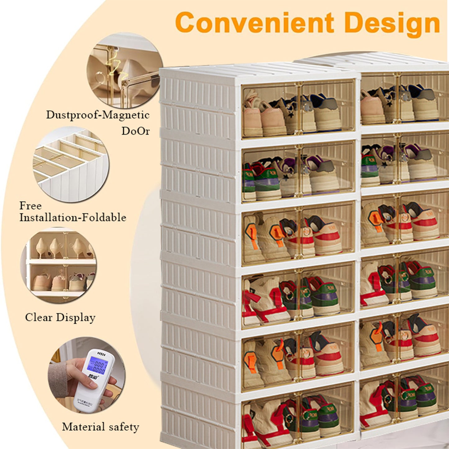 KRKZ 6-Tier Foldable Shoe Organizer - Double Row Clear Storage Box for Shoes/Toys, No Assembly Needed, Space-Saving Dustproof Design (15.8"x9.3"x20.1")