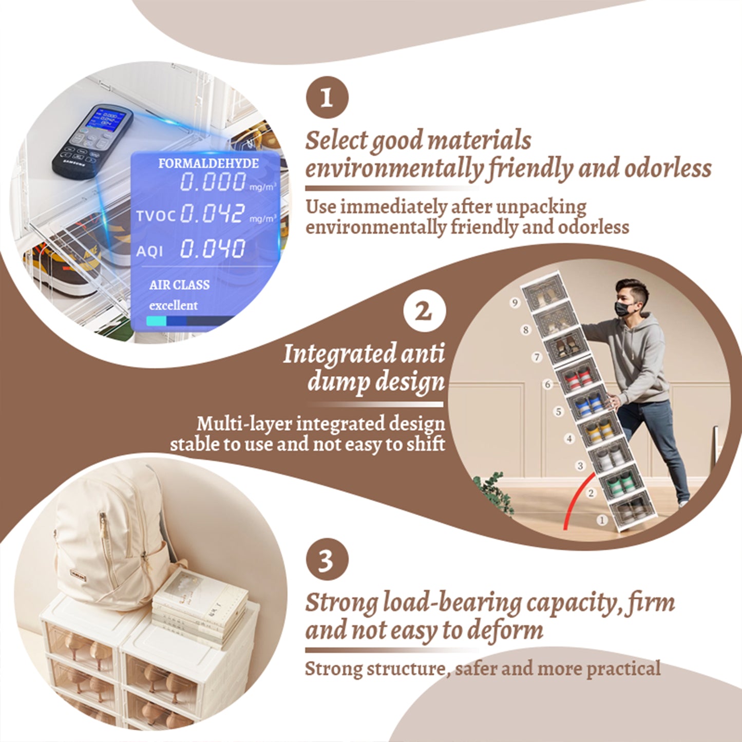 KRKZ 9-Tier Foldable Shoe Organizer - Semi-Transparent Stackable Storage Boxes w/Doors, Space-Saving for Closet/Bedroom (White 12.2"x10.2"x15.8")