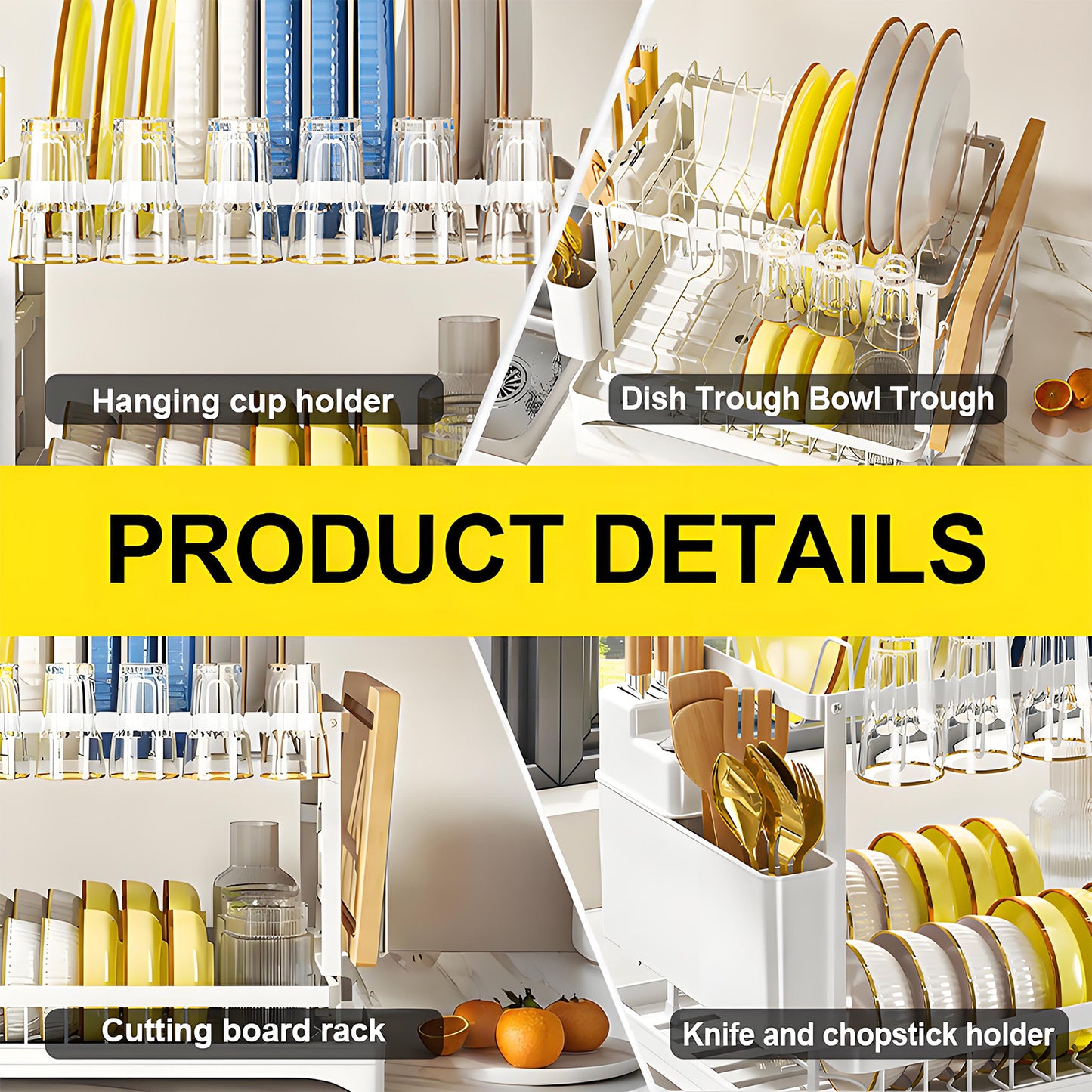 KRKZ 2-Tier Stainless Steel Foldable Dish Racks ,16.5*11.8*11.4in, White