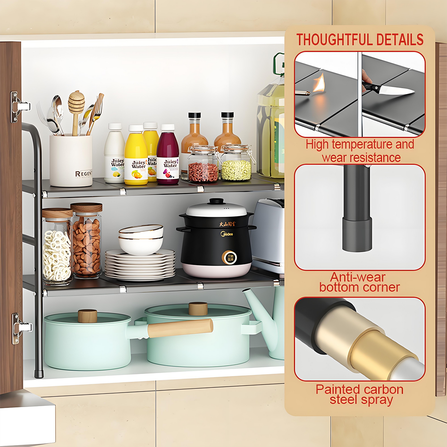 KRKZ Expandable Under-Sink Organizer - 2-Tier Adjustable Storage, Black 26.4"x9.8"x16.5"