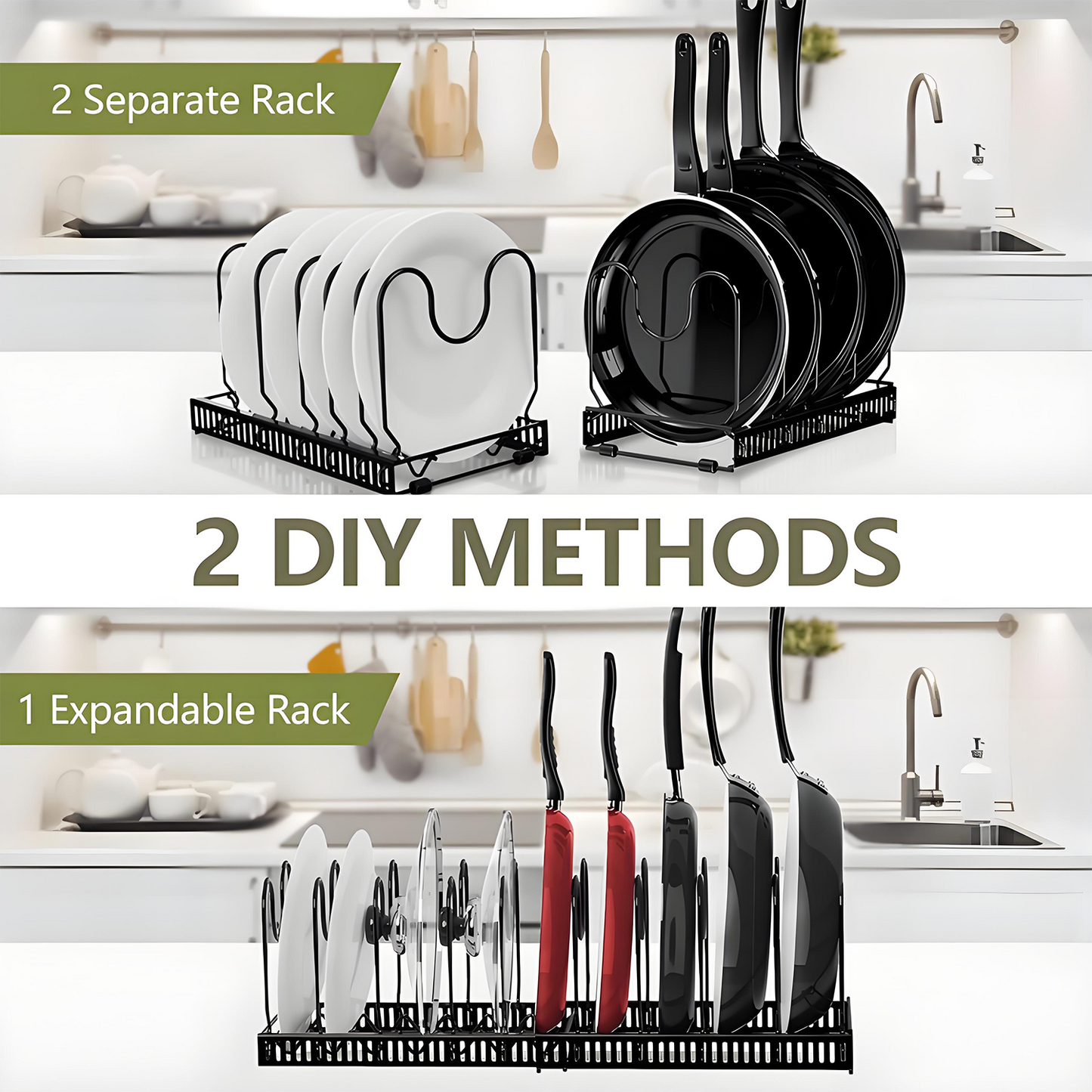 KRKZ Adjustable Dish Rack - Stainless Steel w/Drain Tray, Black 22.8"x7.1"x7.1"